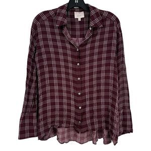 Cinq a Sept‎ Plaid Elenna Oversized Shirt Red Size XS